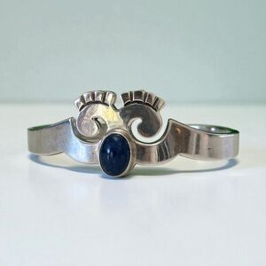 Vintage Modernist Mexican sterling silver cuff bracelet with sodalite cabochon